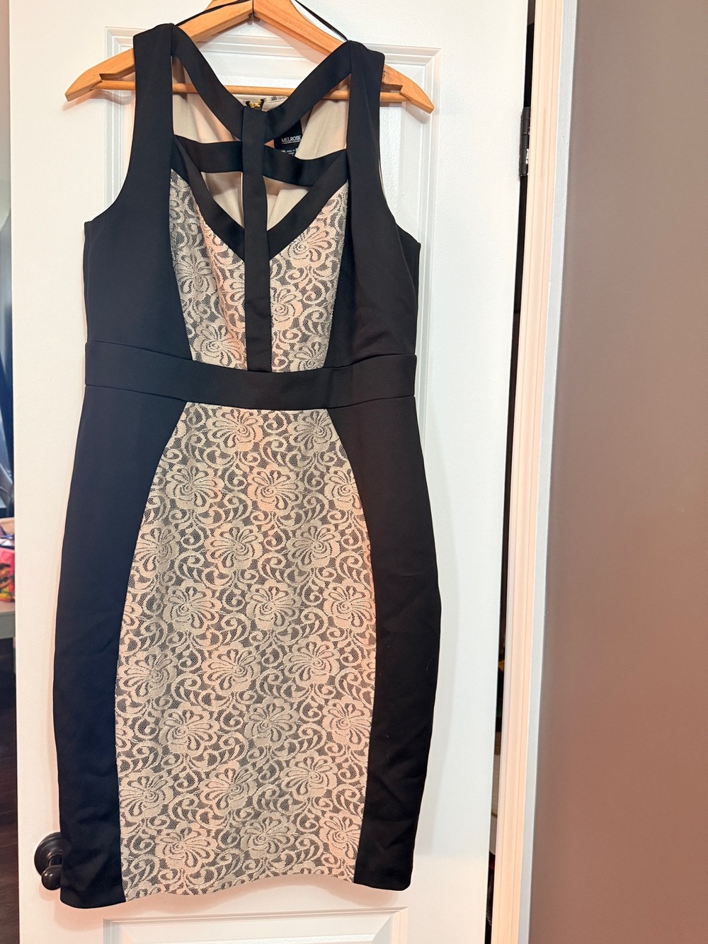 Melrose Size 14 Structured Lace Colorblock Bodycon Cocktail Dress